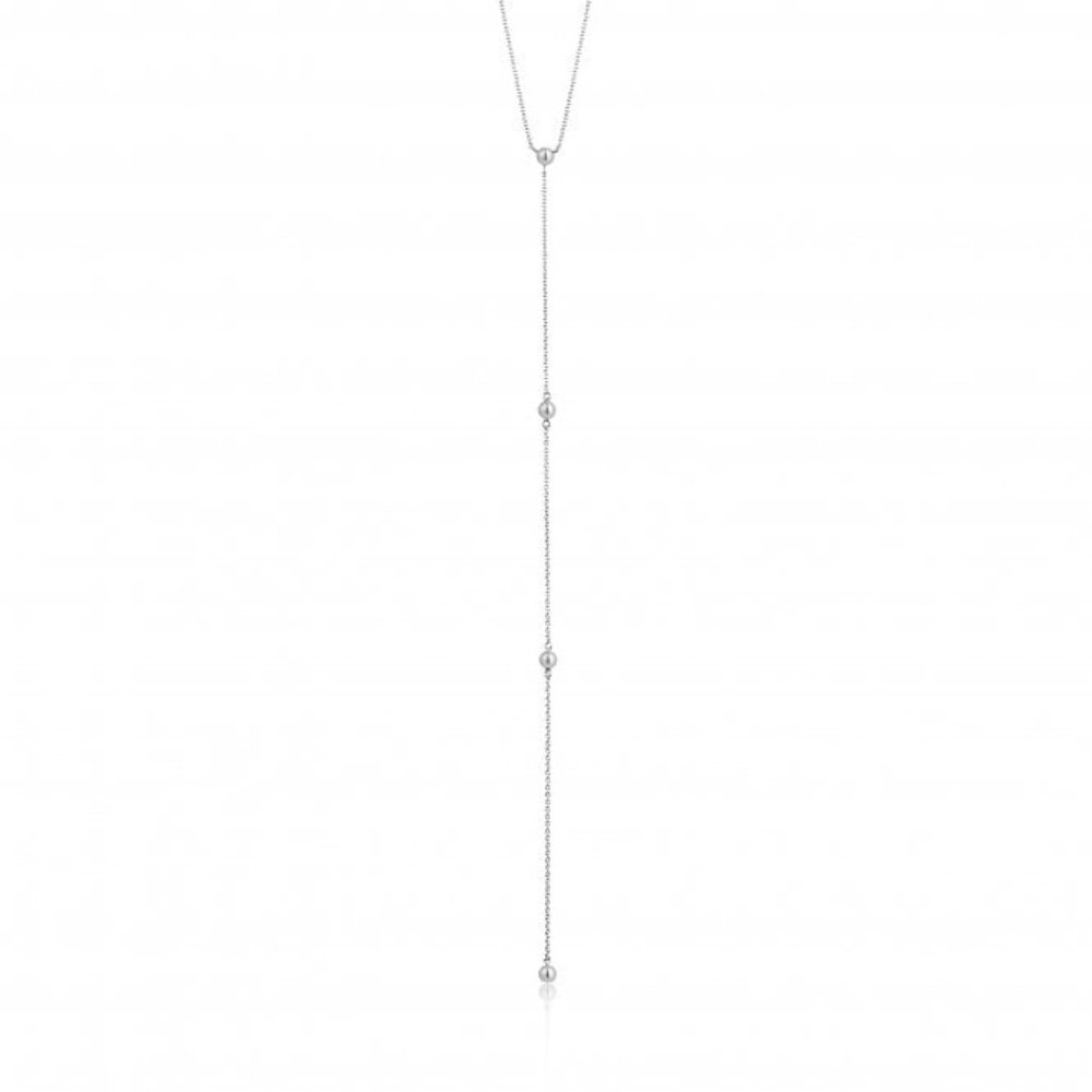 New Ania Haie Rhodium-Plated Modern Beaded Sterling Silver Y Necklace